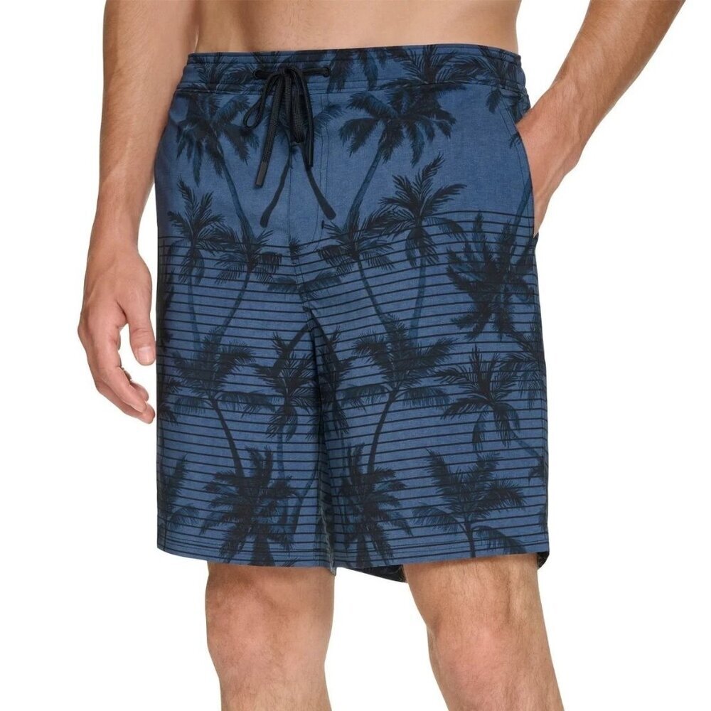 Kirkland Signature Men's XXL Swim Shorts Blue Palm Print  n1003